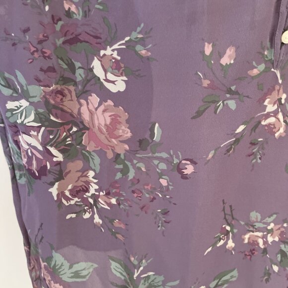 Chaps Sheer Peasant Top Blouse Size XL Petite Purple Floral Whimsigoth Fairy - Picture 5 of 11